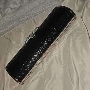 Vintage clutch Hard case black with silver rhinestones